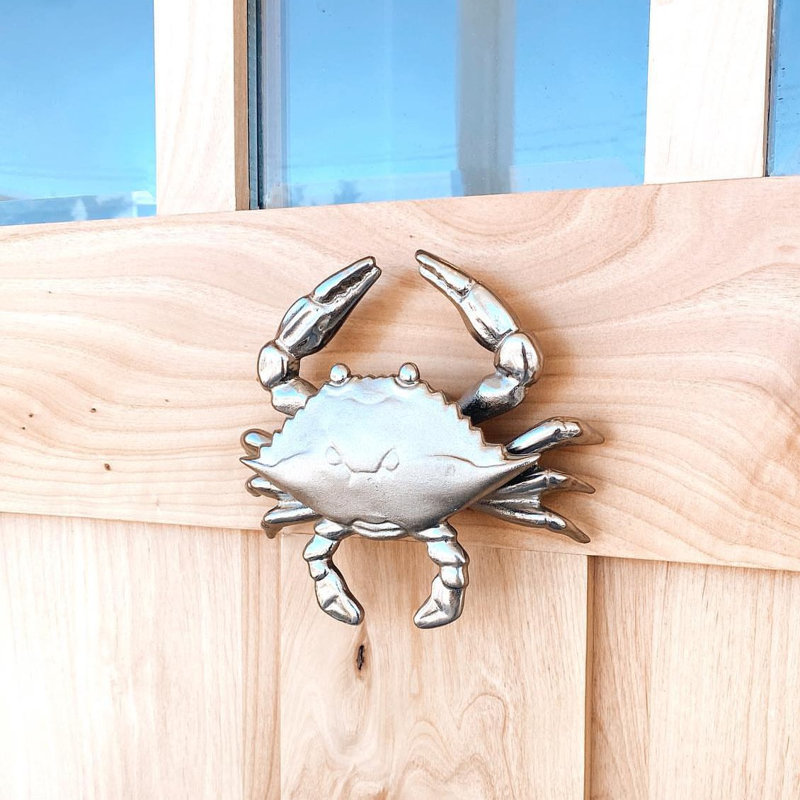 Blue Crab Door Knocker, Nickel Silver, 6" x 7" x 2.25"