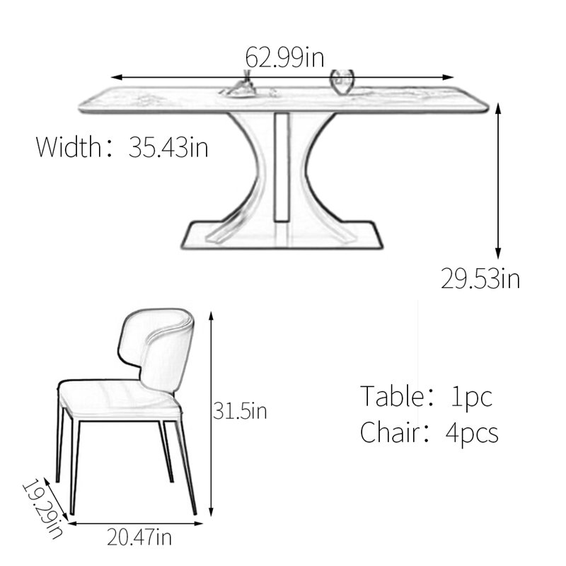 Ensemble de table de salle à manger en acier inoxydable, H 29,53 po x L 62,99 po x l 35,43 po