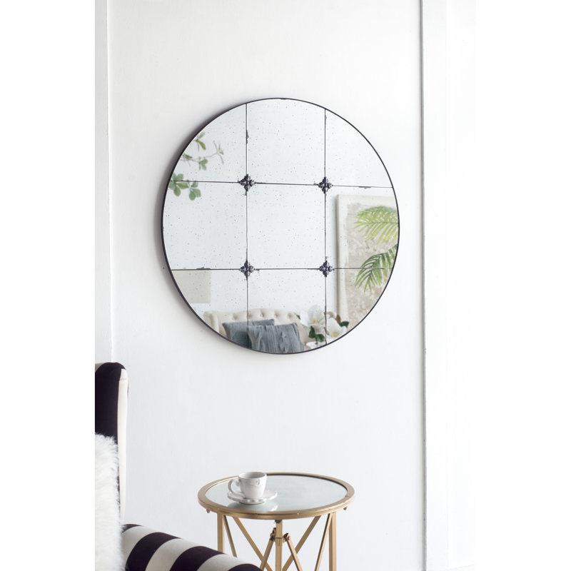 Miroir rond de 36 po en verre antique - idéal pour décorer la salle de bain, le vestibule, le mur de style rustique de la console et ajouter du caractère à votre maison