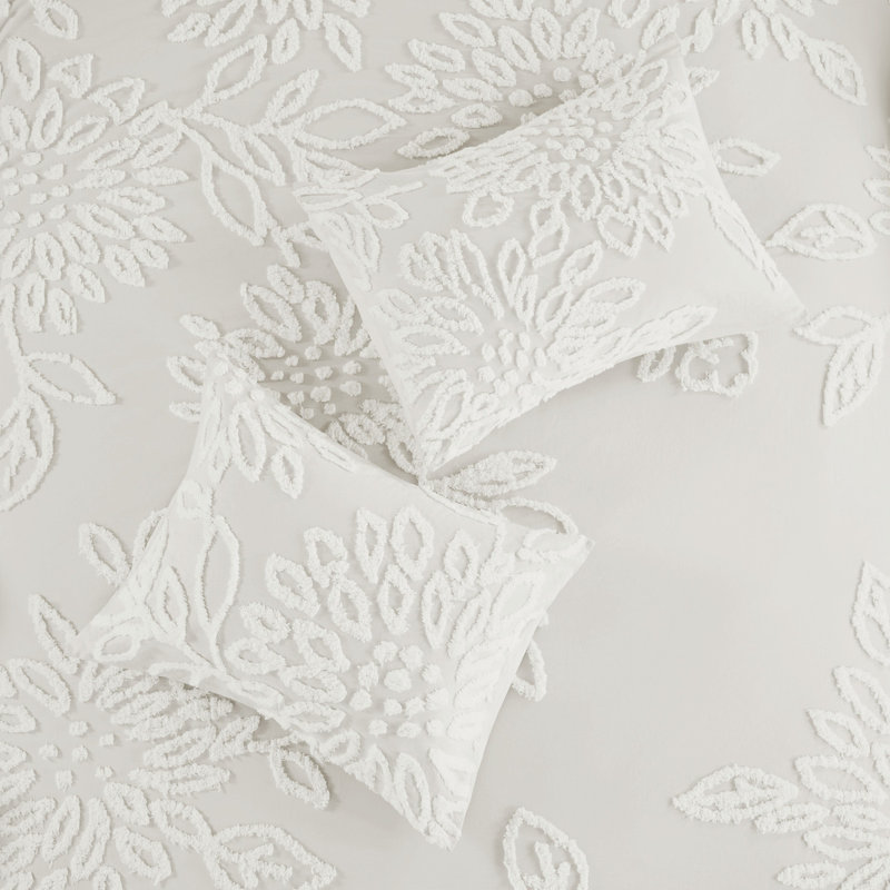 Tufted Cotton Chenille Floral Comforter Set Off-White King/Cal King - Cotton - 3 Pieces - Comforter Set - Off White - Machine Washable, Easy Care, Ultra-Soft