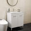 Meuble-lavabo de salle de bain 32 po avec lavabo, portes doubles avec charnières à fermeture en douceur, armoire de salle de bain avec tablette ajustable, poignée en métal, lavabo en céramique, pieds argent réglables, blanc brillant-1373438293