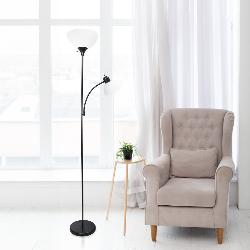 Black Adjustable 71.5" Torchiere Floor Lamp with Reading Light
