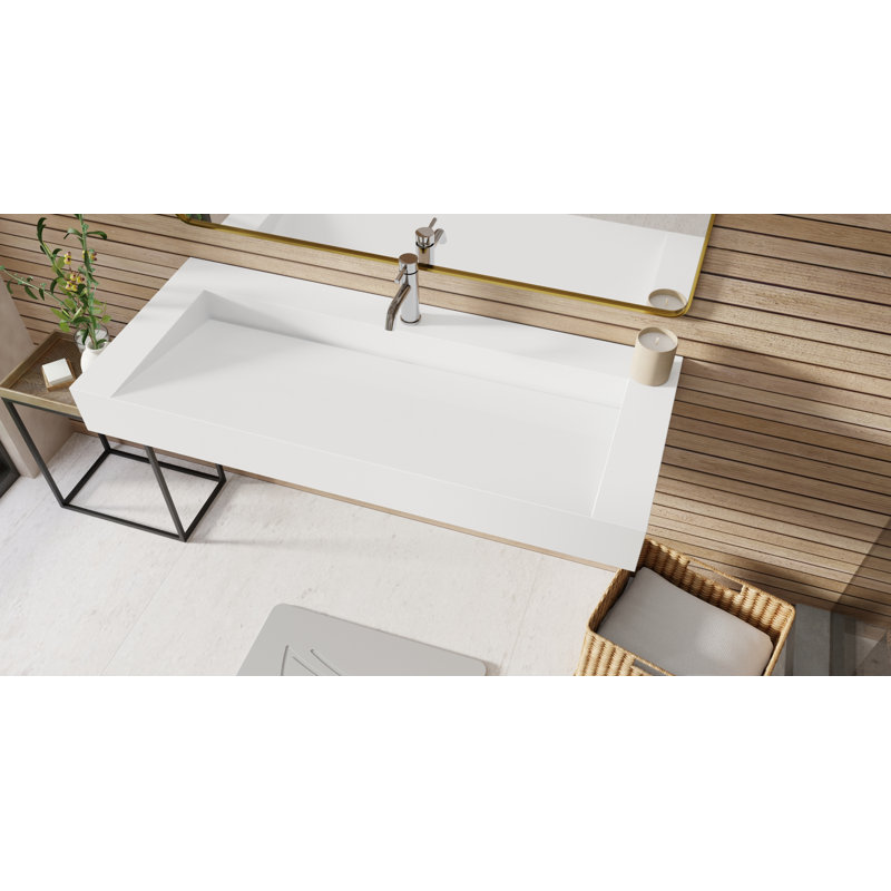 Badeloft 47.2" x 19.7" Rectangular Stone Resin Wall Mounted Bathroom Sink WT-04-C-G in Glossy White, Gloss White