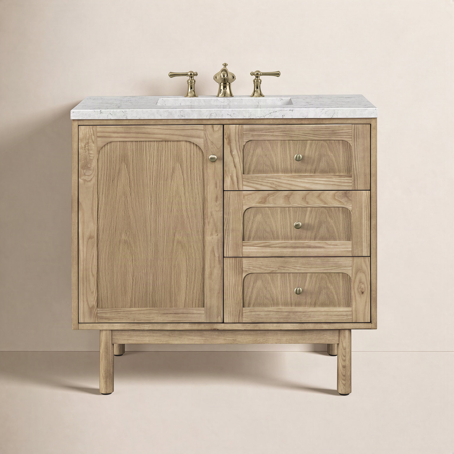 Laurent 36" Single Bathroom Vanity, Light Natural Oak, Eternal Jasmine Pearl, 8" Widespread