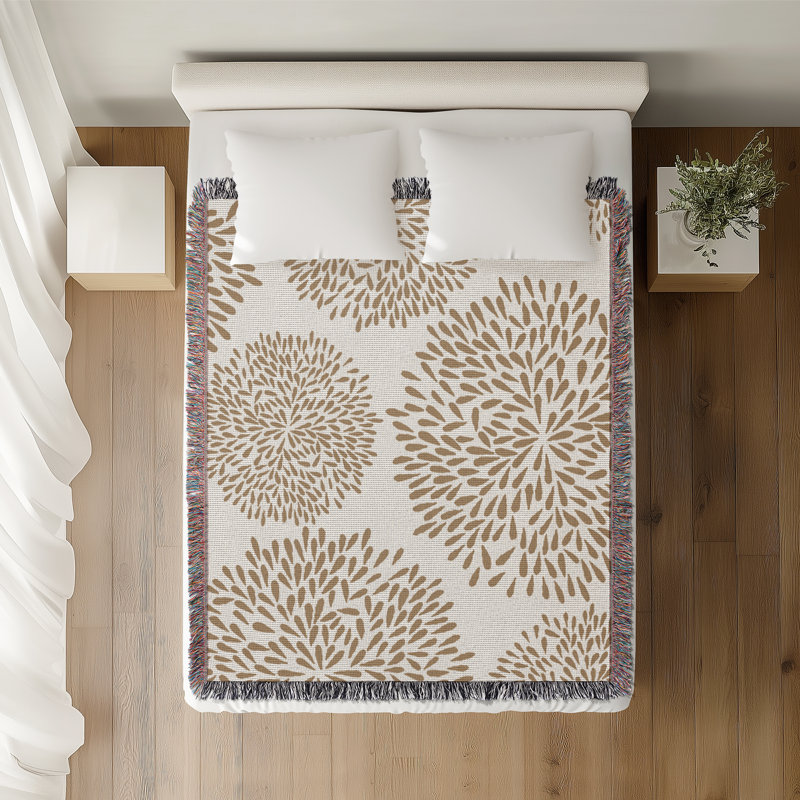 Jeté floral en coton, 50 x 70, Beige