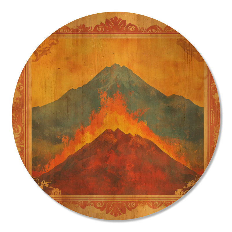 Volcan à Emberfall - Art mural rond en bois, Rond 23 po, Rond