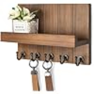 Key Holder For Wall - Decorative Mail Organizer Wall Mount With 5 Key Hooks For Modern Farmhouse Apartment Essentials - Home Decor For Living Room (Rustic White)