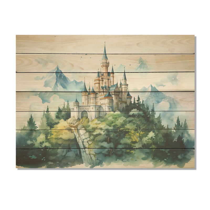 Medival Citadel In The Mountains - Châteaux sur bois, H 34 po x l 44 po