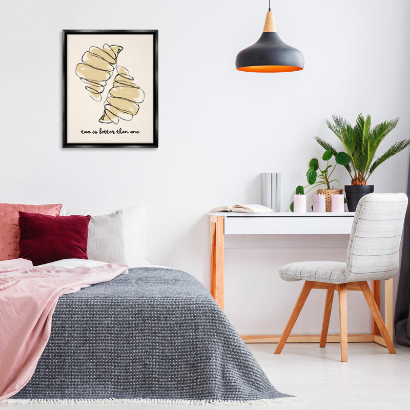 Croissants avec cadre flottant phrase française, design par Lil 'Rue, H 31 po x l 25 po, Cadre flottant noir de jais