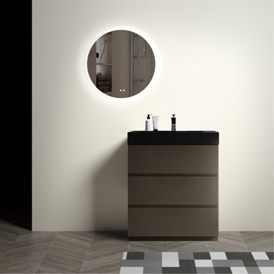 Meuble-lavabo moderne et élégant - 30 po, rangement maximum, couleur noire + grise 30 po, lavabo de rangement silencieux maximisé
