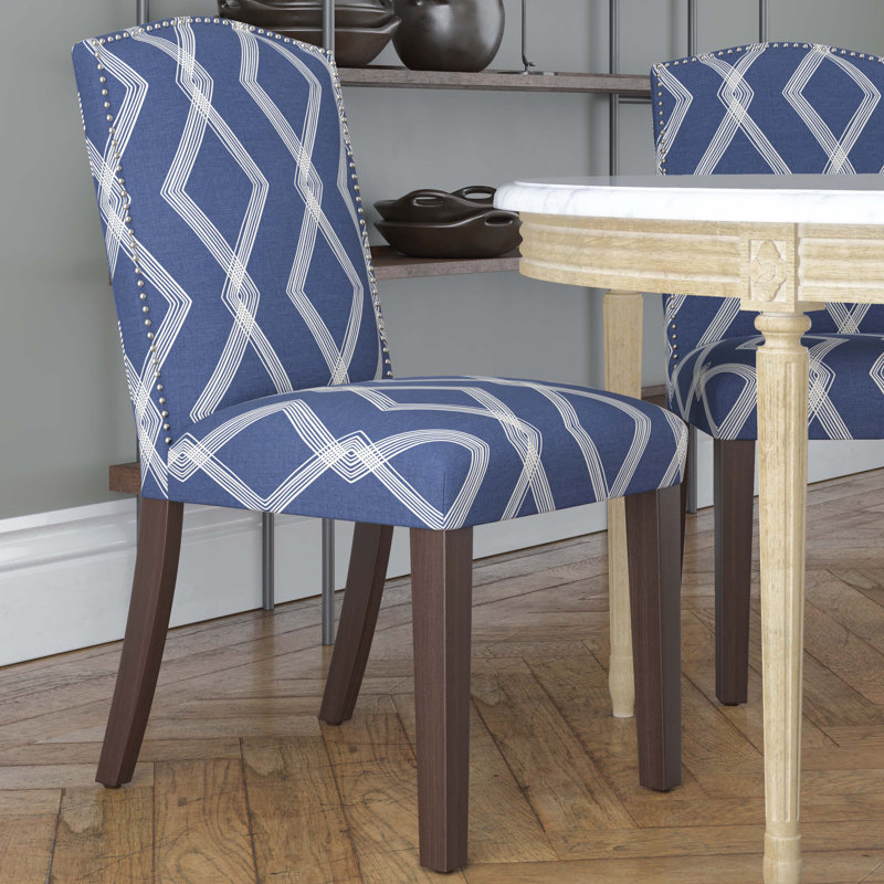 Chaise en coton Azzurro, Bois noir, Tissu bleu à chaîne croisée