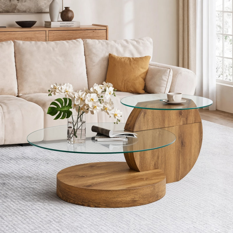 Table basse gigogne moderne Varese, H 17 po x l 42 po x P 31,5 po, Clair, Brun