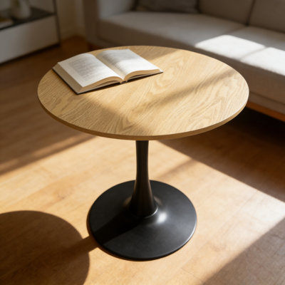 (Table en bois naturel), table de salle à manger moderne de .5 31,5 po, table de salle à manger, plateau en panneau de fibres à densité moyenne et base tulipe en acier, table de cuisine, table basse de style Mid-Century pour le salon, table de salle à manger ovale