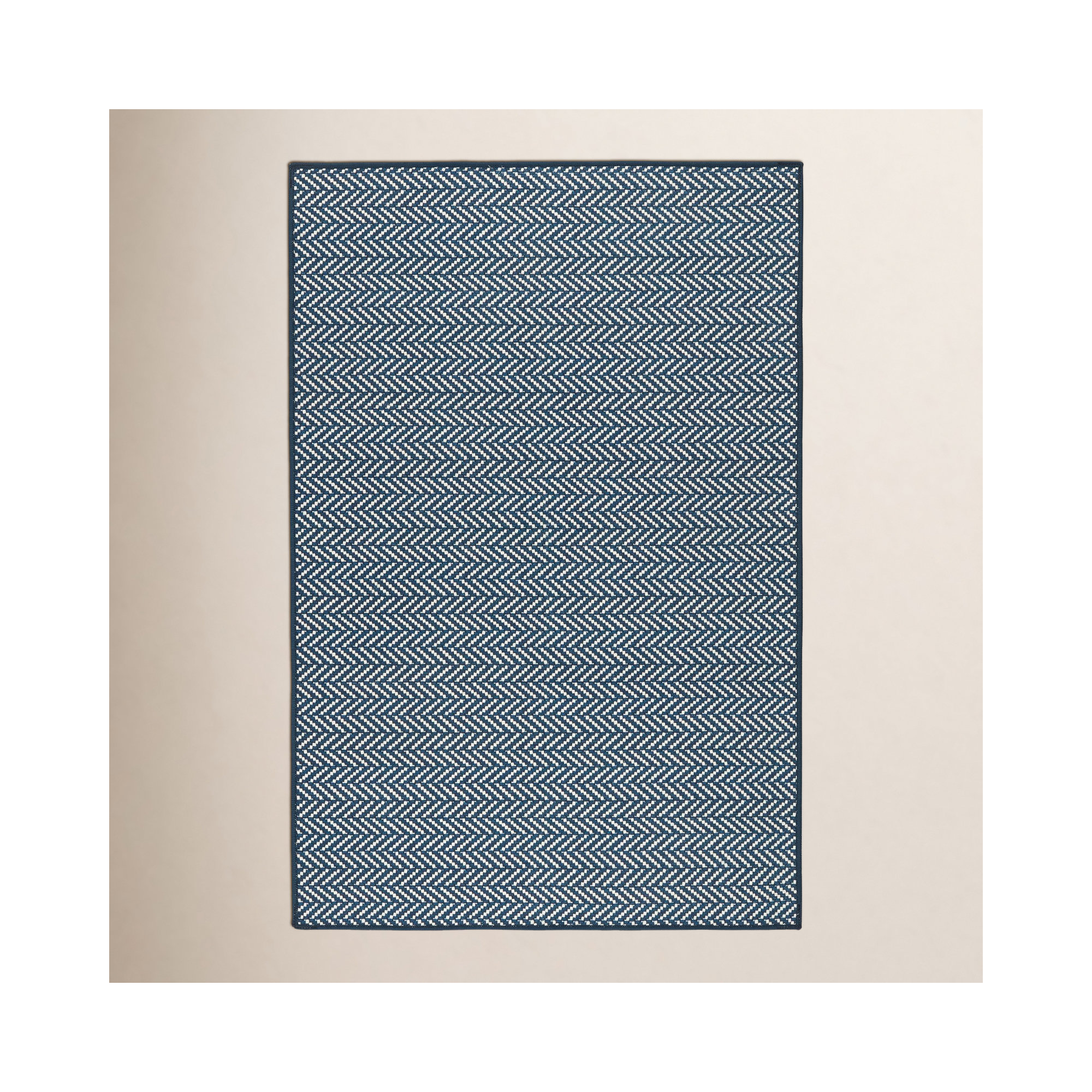Herringbone Navy Machine Washable Rug, Rectangle 4' x 6'