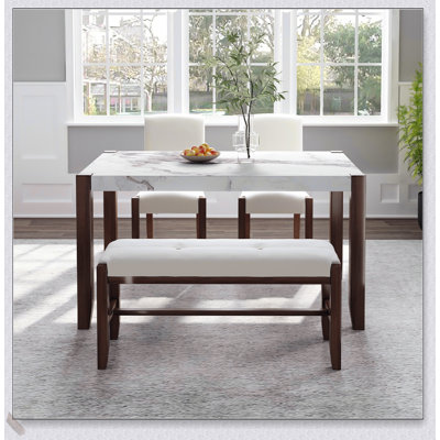 Ensemble de table de salle à manger 4 pièces avec bureau fixe en marbre, élégant et fonctionnel pour les salles à manger modernes