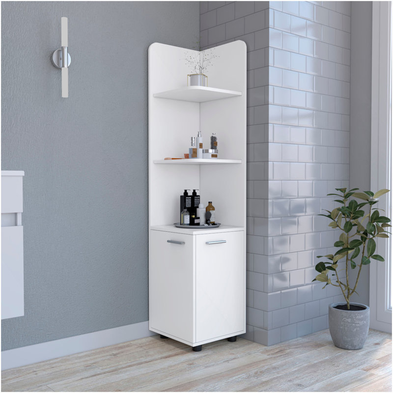 Malibu Freestanding Linen Cabinet, 2-Doors, Open Shelves -White, White