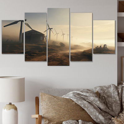 Wind Turbines Whispers I - Wind Turbines Canvas Wall Art - 5 Panels