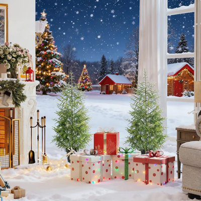 Arbre de Noël 2 pièces, pin Norfolk de 4 pi avec 133 pointes moulées et base de pot stable pour un décor des Fêtes réaliste