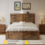 Lit plateforme rustique avec éclairage DEL, ports de chargement USB et de type C, rangement sous le lit et lattes métalliques robustes. Sommier non requis. Style industriel.-134009103