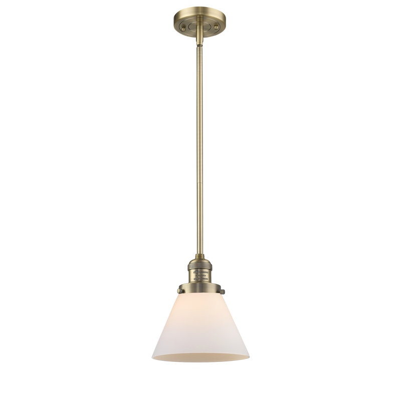 Luminaire suspendu conique à 1 lumière Mosley, Ampoule DEL 6 watts Vinage, Blanc mat, Laiton brossé
