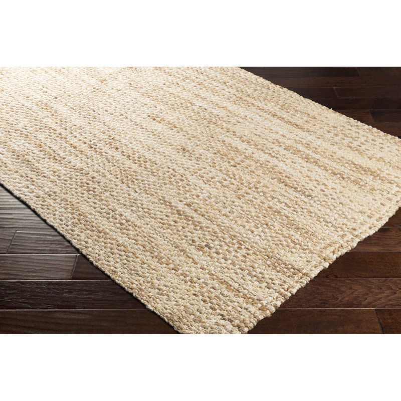 Tapis blé / crème en jute tissé à plat à la main Kinzey, Rectangle 2 pi x 3 pi