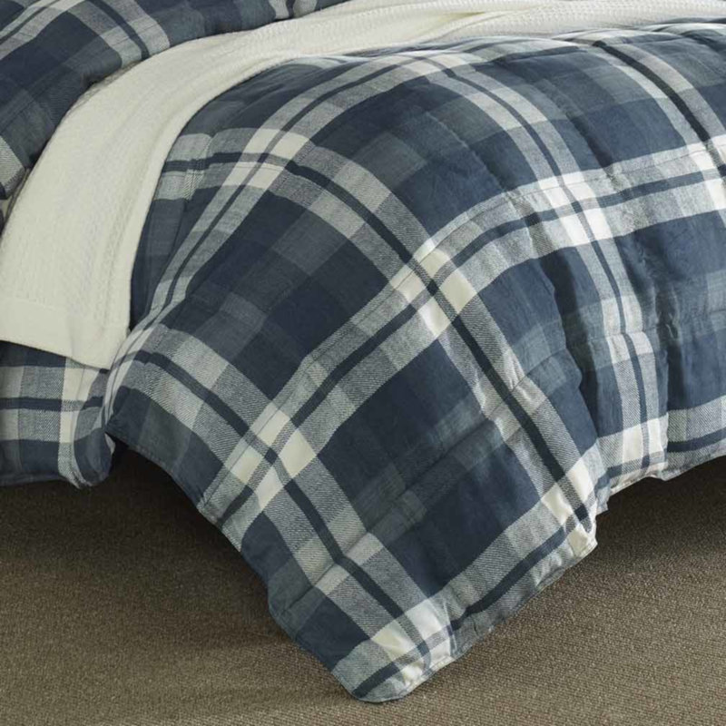 Ensemble d'édredon en suédine à motif écossais Nautica Crossview, Édredon pour lit simple TG + 1 taie décorative, Bleu