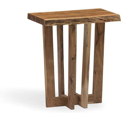 Table de bout en bois d'acacia naturel, conception unique fabriquée à la main avec pieds solides, finition naturelle transparente, avec protecteurs de plancher, 1,75 po Plateau de table épais