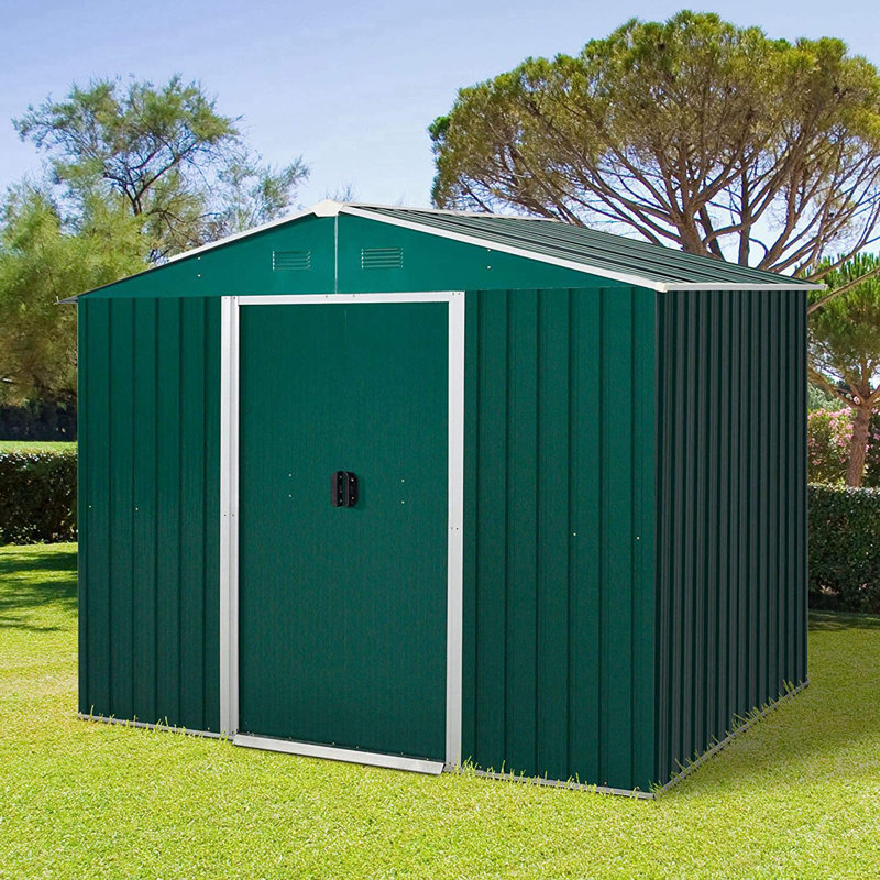 Lapathos  7.7 ft. W x 5.7 ft. D Metal Garden Shed, Green