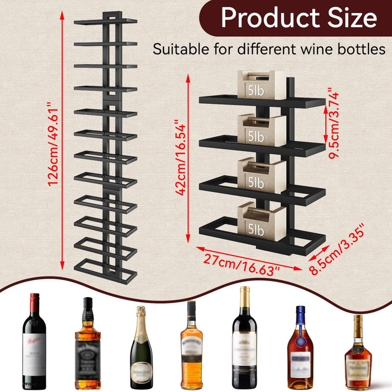 Wall Mounted Wine Rack 12 Bottle, Black