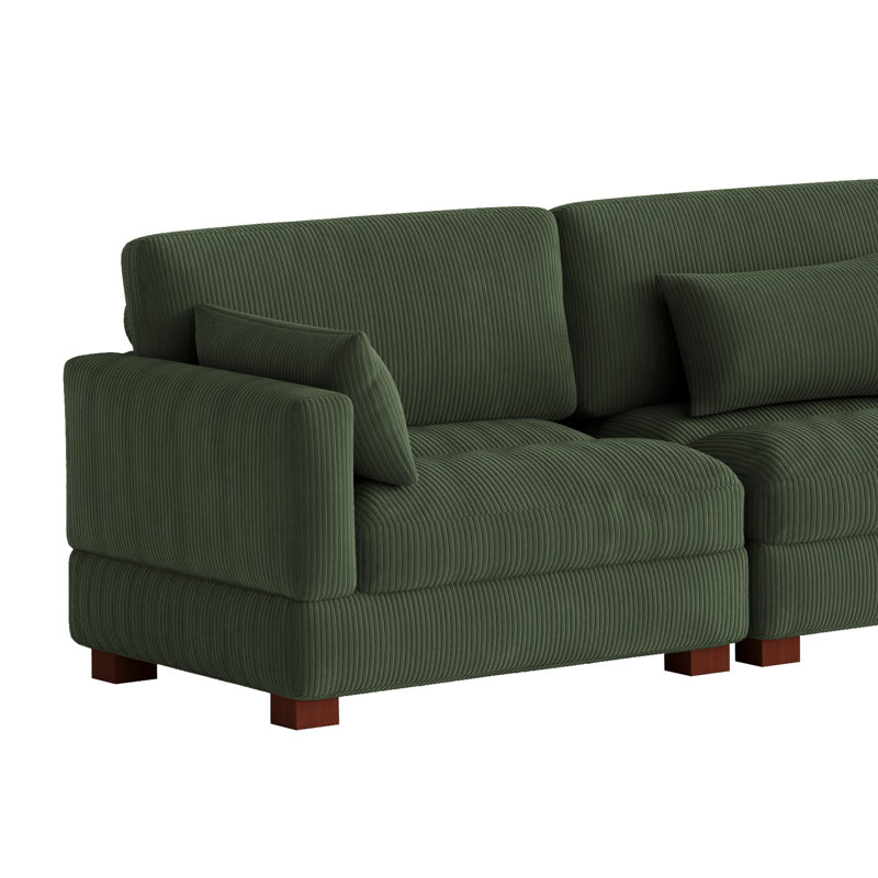 Maelina 5 - Piece Upholstered Green Corduroy Modular Sectional Sofa with Pillow Back and Solid Wood Legs, Green Corduroy