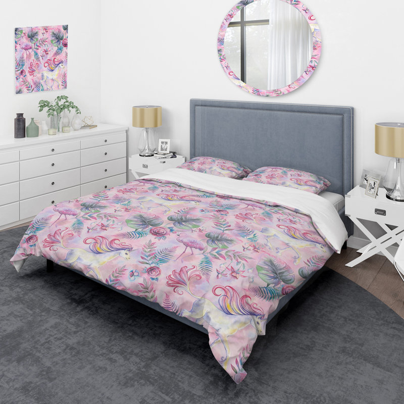 Ensemble de housse de couette fleur rose, Housse de couette simple + 1 taie décorative stan