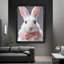 Art mural encadré sur toile élégant avec cadre en bois noir, lapin blanc, nœud papillon rose, œuvre d'art tendue dans un cadre noir, cadeau unique pour les amis et la famille-258855382