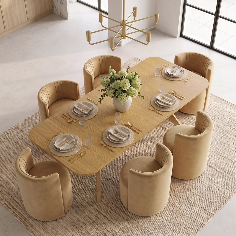 Ensemble de table de salle à manger extensible en placage de bois de 78" à 96" avec 6 chaises en velours et roulettes dissimulées