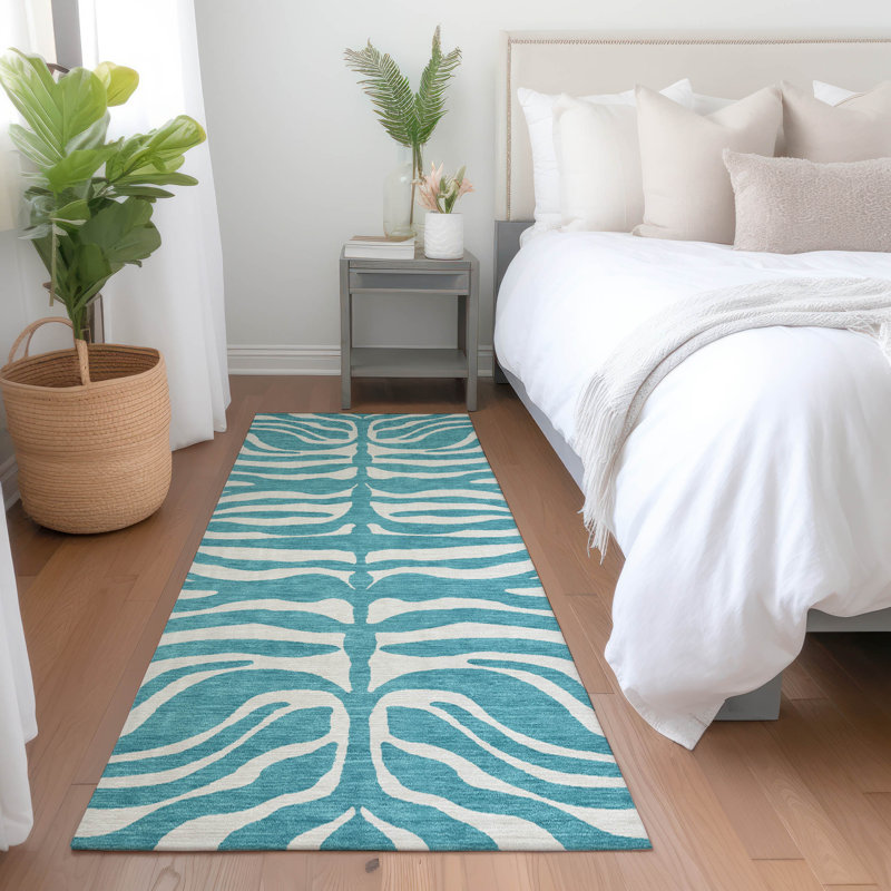 Solstice Teal Washable Indoor-Outdoor Rug - , 2'3" x 7'6"