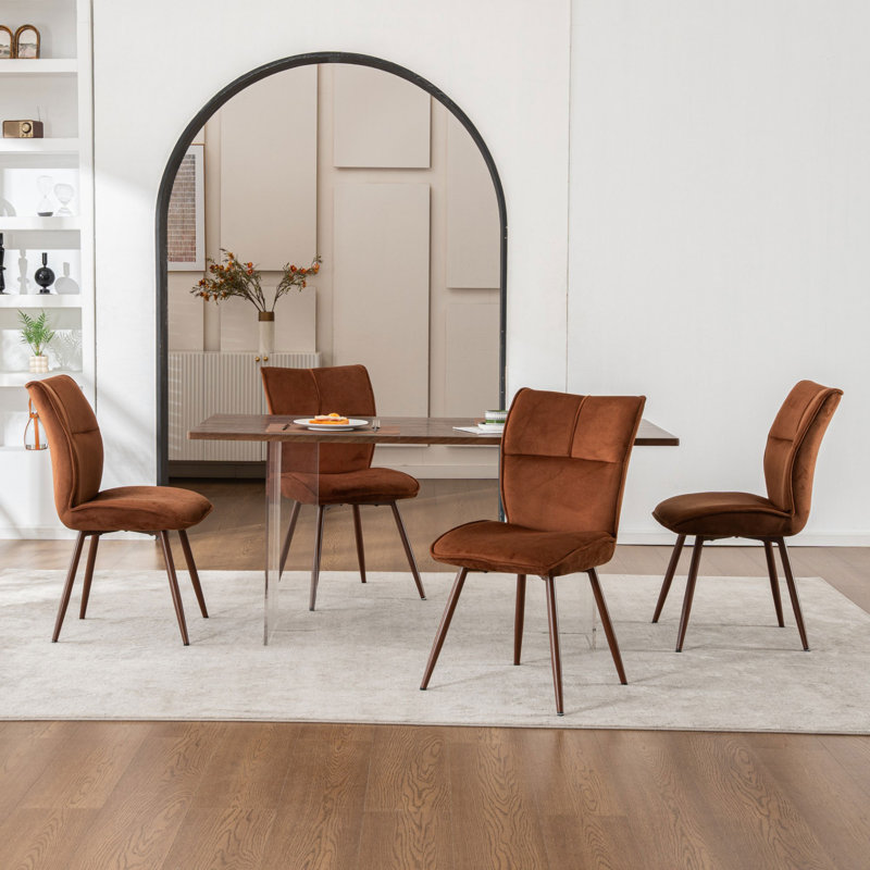 Chaises de salle à manger rembourrées en chenille avec dossier haut et pieds en métal pour cuisine, Caramel / caramel, 4