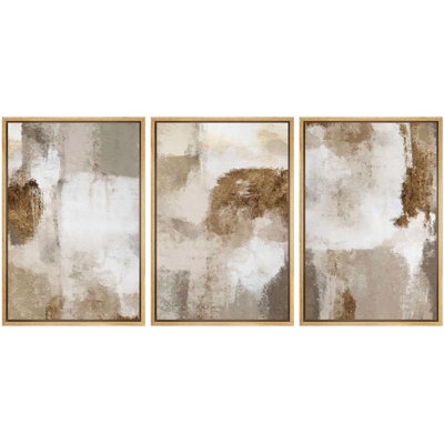 Grunge Abstract Paint Stroke Effect " Pastel Watercolor Duotone Brown " 3 Piece Art Graphic Art Print