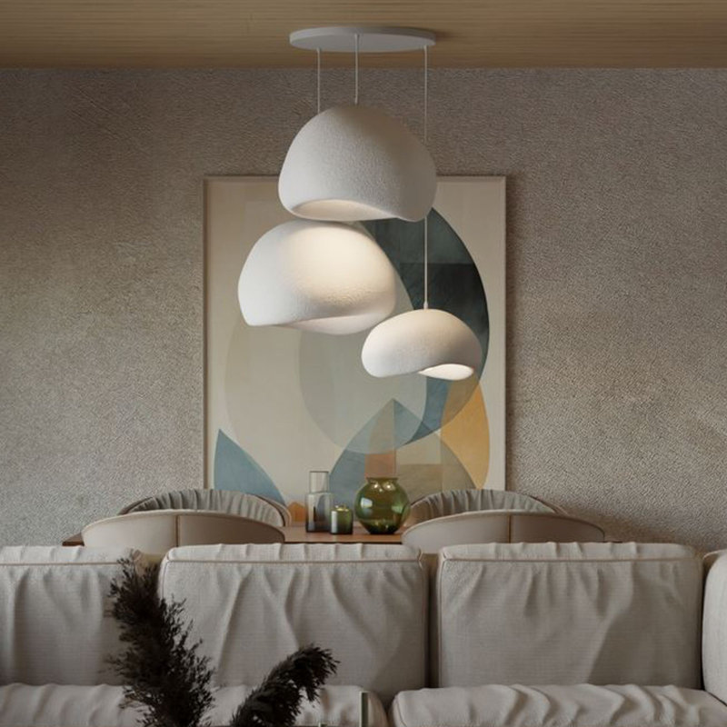 Elegant Adjustable Chandelier, White Polymeric Composite Body, 1 Piece (13.8 x 11.0 x 7.9 inches) & 2 Pieces (16.1 x 12.6 x 9.4 inches) | Max Height: 47.2 inches | Ideal for Modern Dining & Living Spaces, Socket Type: 3 x E27 Max 40W