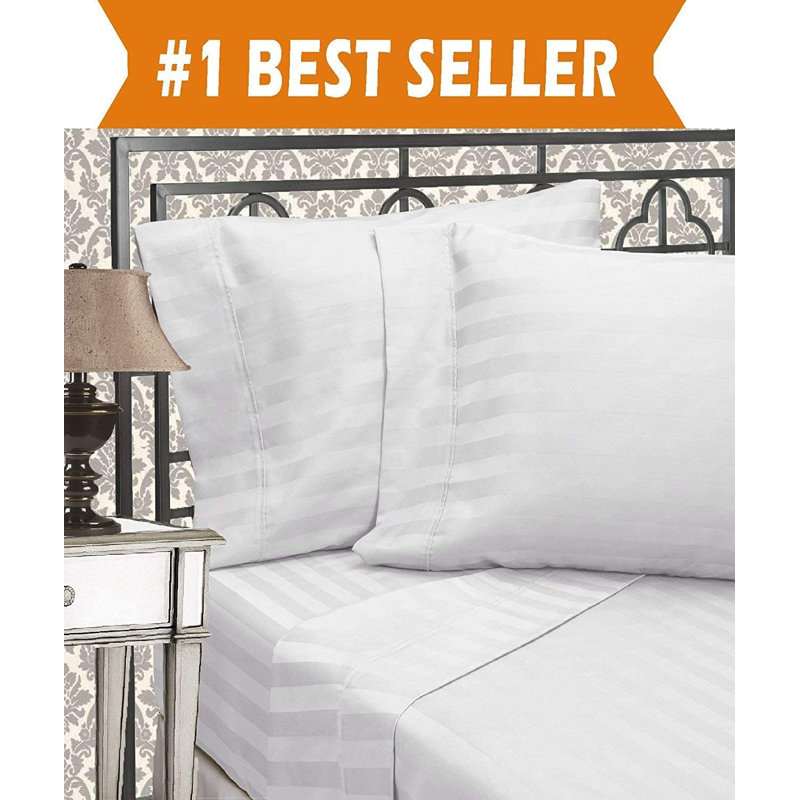 Microfiber Percale Striped Sheet Set, King Sheet Set with 2 Pillowcases, White