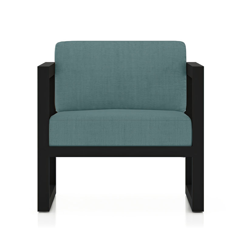 Avion Patio Chair with Sunbrella Cushions, Cast Lagoon Sunbrella® Plainweave, Black