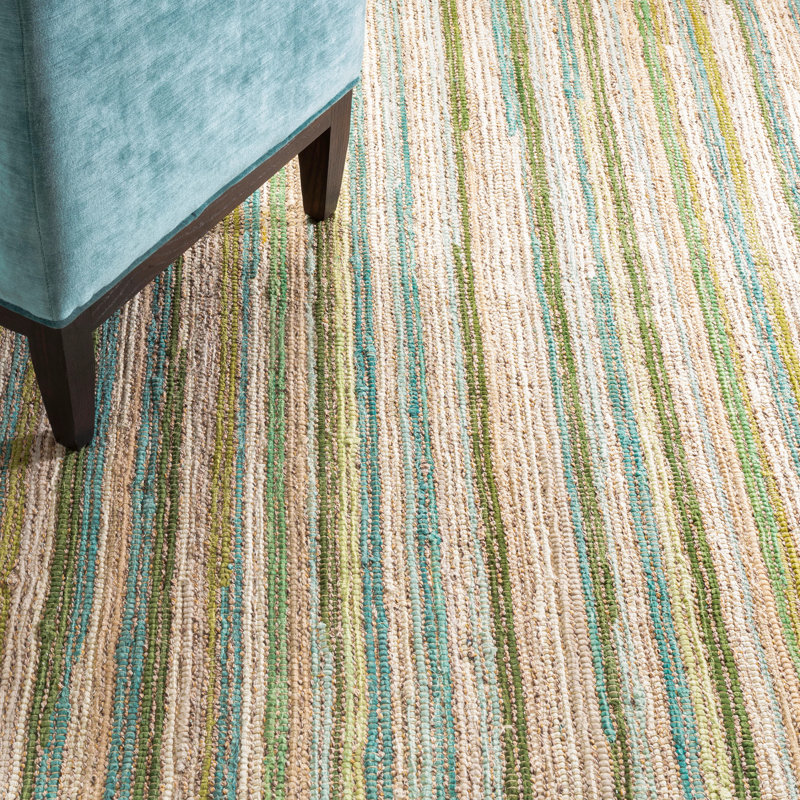Francisco Green Handwoven Cotton Rug, Rectangle 4' x 6'