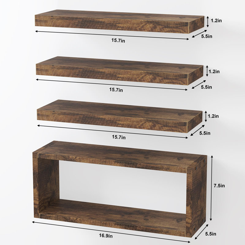 Cristle 4 Piece Wood Accent Shelf, Dark Brown Wood