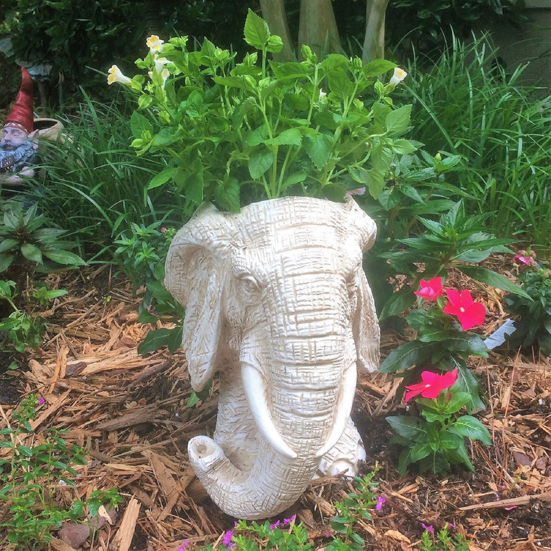 Pot à fleurs Muggly's Elephant, 18" H x 10.5" L x 12" D, Blanc antique
