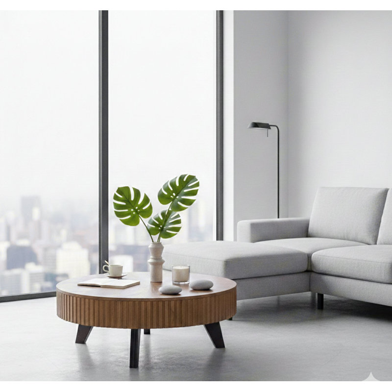 Table basse ronde rétro avec espace de rangement, idéale pour le salon et le bureau, H 15,7 po x L 39,37 po x l 39,37 po