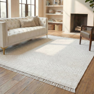 Tapis ivoire en laine tissé à la main Aldeline