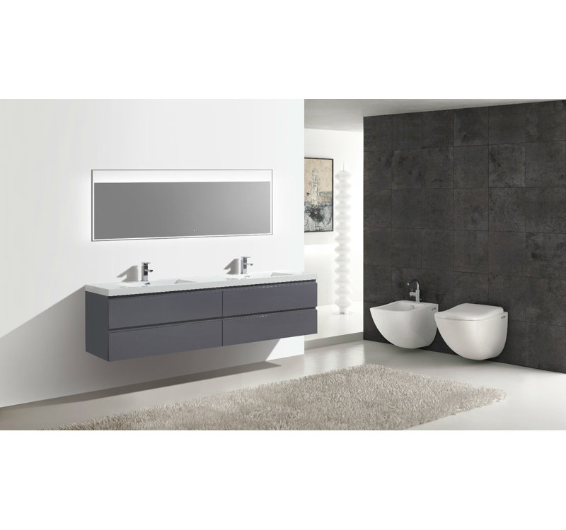 Ensemble de meuble-lavabo double 84 po Bobijo, Gris ultrabrillant