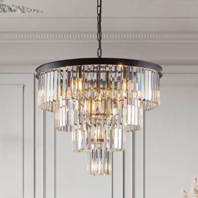 Lustre moderne en cristal de 24 po de style lustre moderne à 4 niveaux avec lustre noir à 4 niveaux pour la salle à manger et le salon (ampoules non incluses)