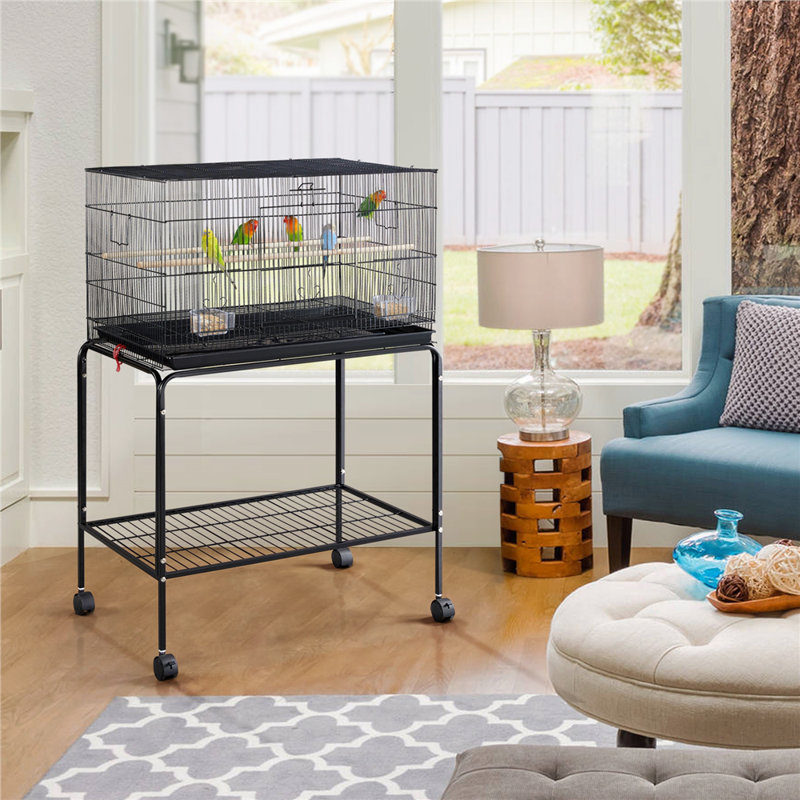 118.5cm Metal Flight Cage with Wheels, Black