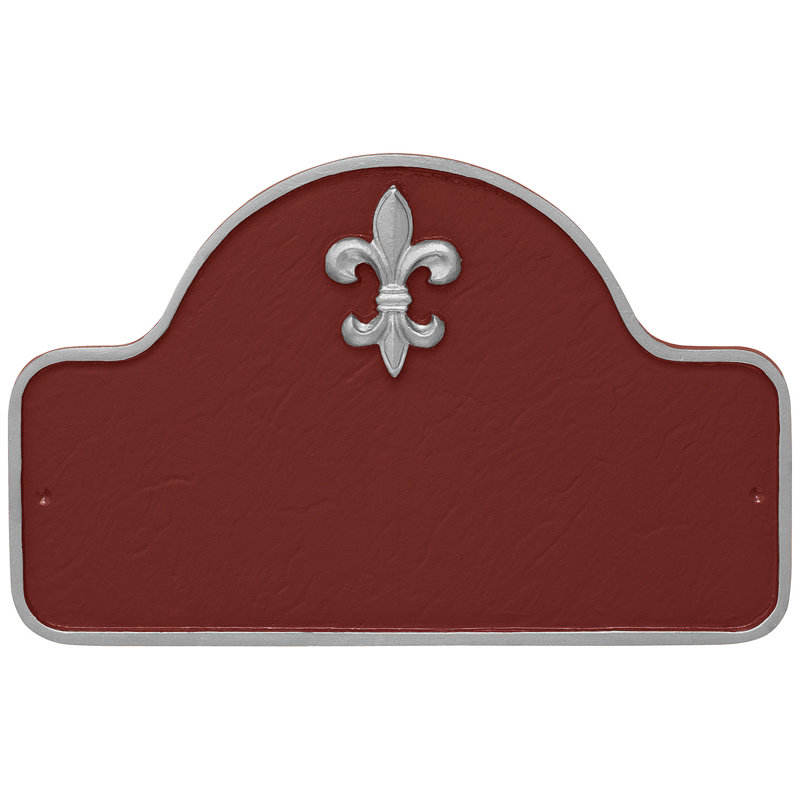 Plaque d'adresse à une ligne Fleur de Lis, Rouge brique / Argent