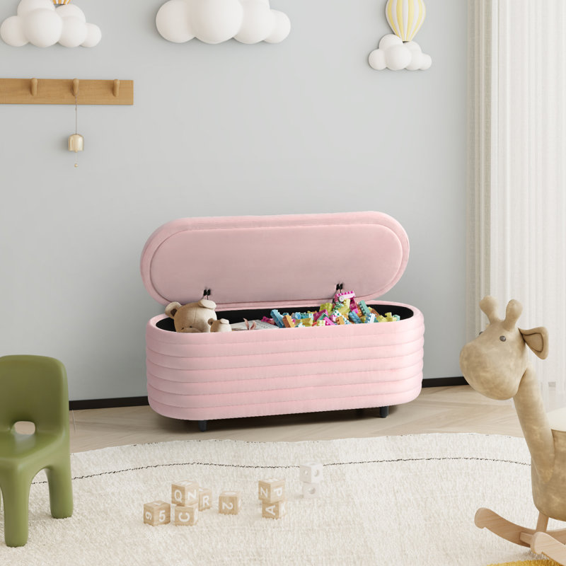 Banc de rangement rembourré en polyester Farrah, H 18,1 po x l 42,5 po x P 17 po, Rose
