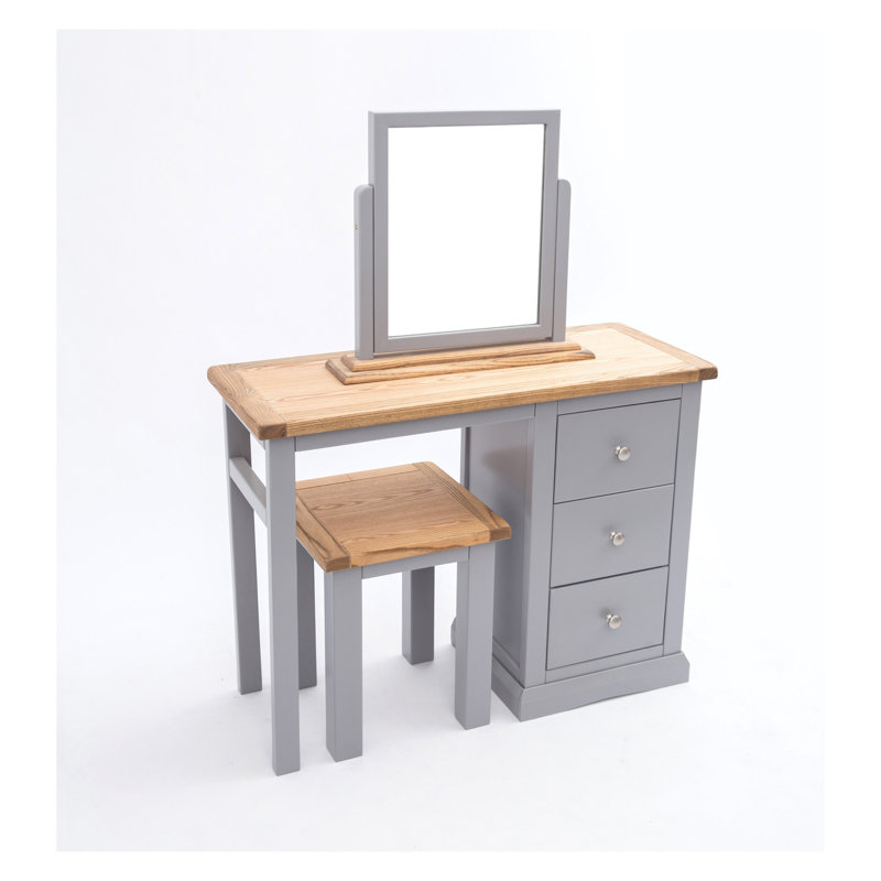 Midkiff Dressing Table with Mirror, Grey/Chrome
